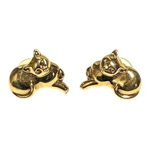 Vintage Cat Themed Gold Tone Post Earrings For Pierced Ears 1.5"